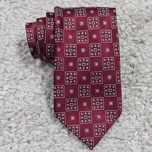 Ermenegildo Zegna‎ Mens Silk Necktie Red Geometric Made in Italy Classic